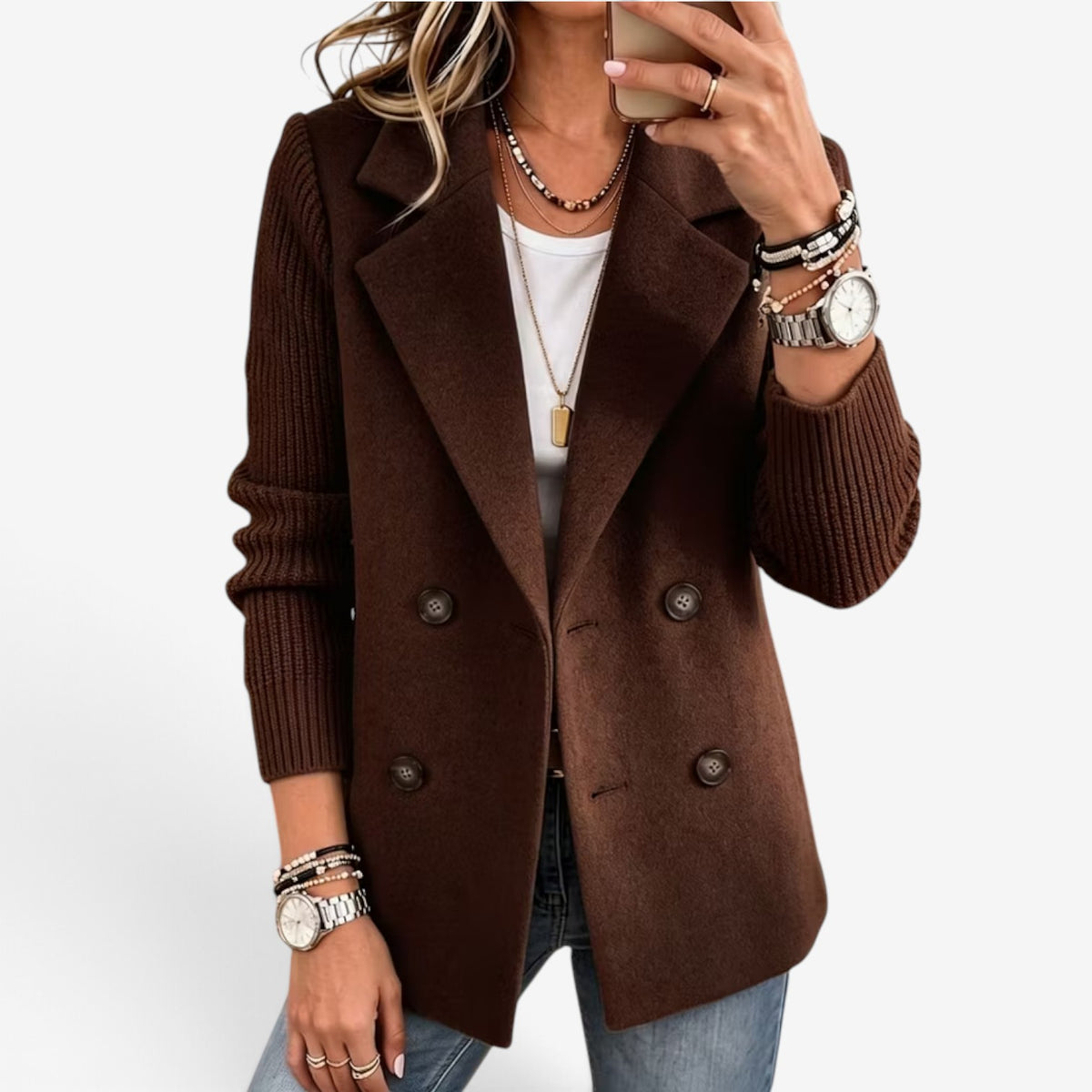 Claudine™ Double-Breasted Knit Blazer
