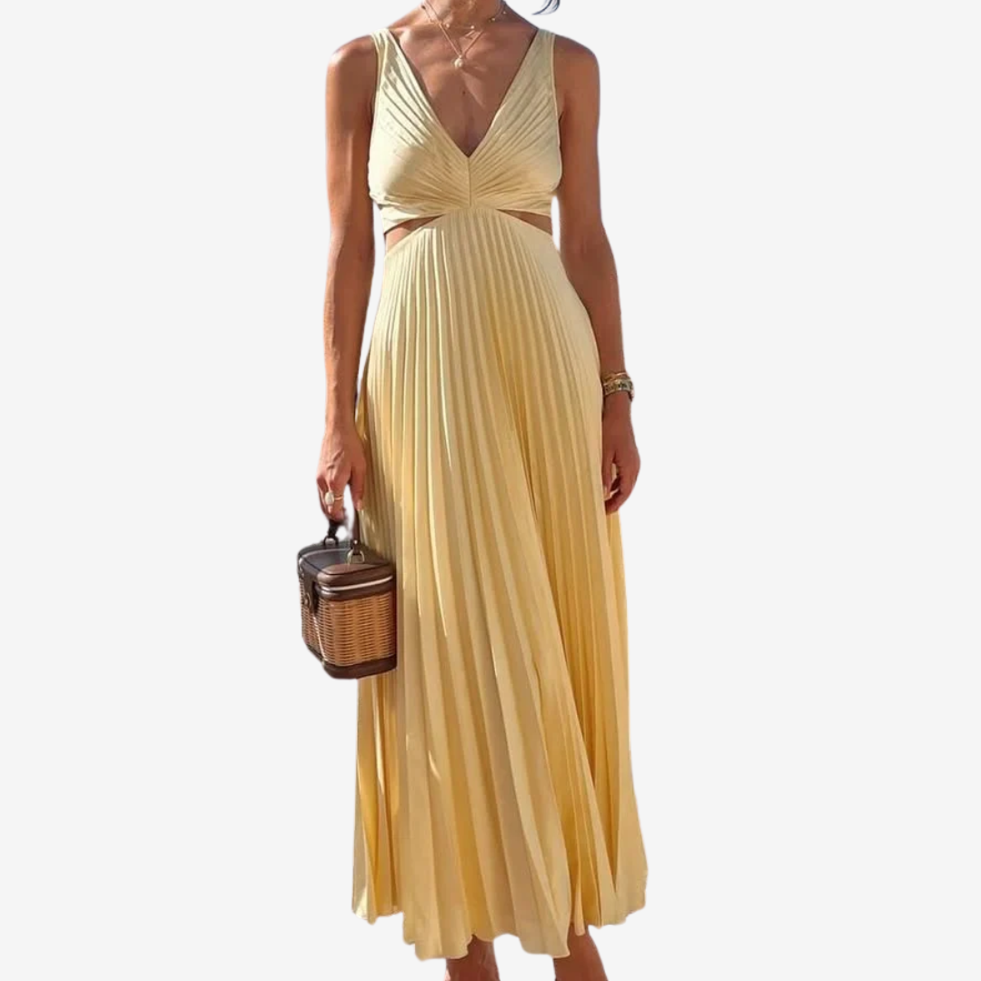 Vivienne™ Pleated Backless Evening Midi Dress