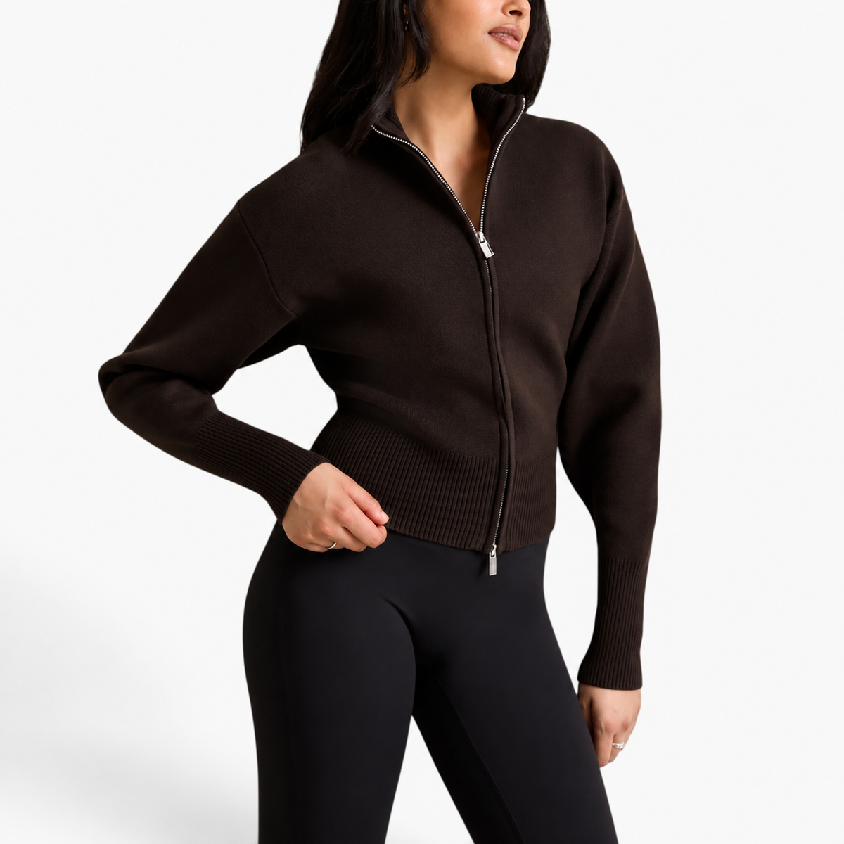 Marisol™ Ribbed Hem Zip Sweater