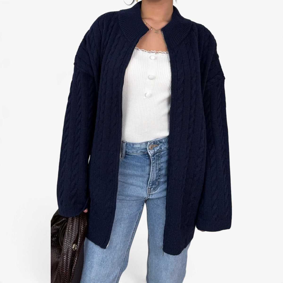 Maelle™ Cable Knit Zip Cardigan