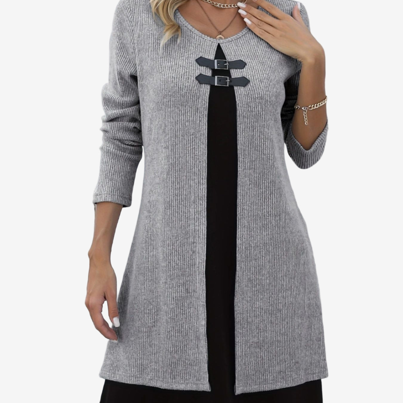 Elora™ Chic Sweater Dress with Contrast