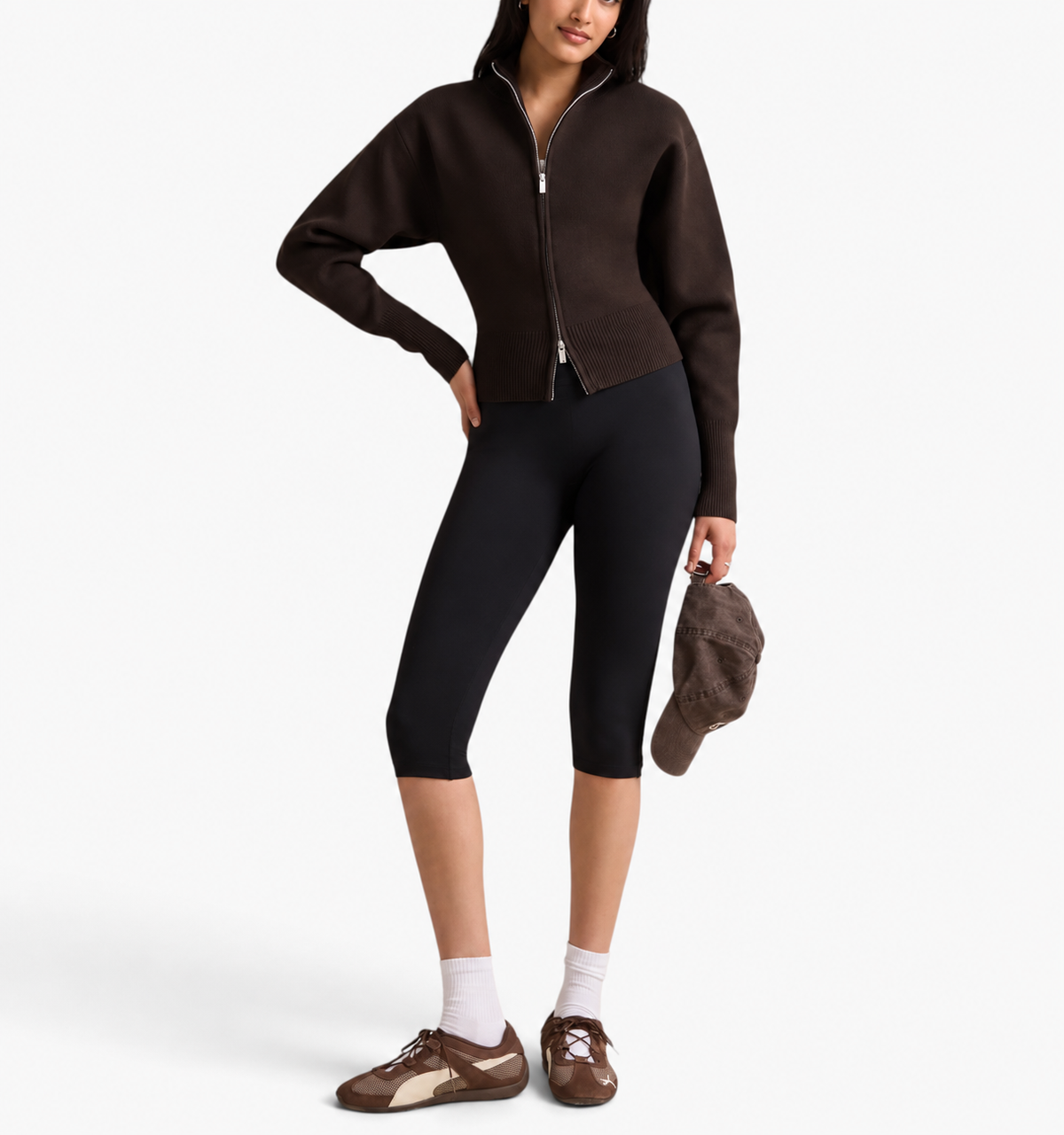 Marisol™ Ribbed Hem Zip Sweater