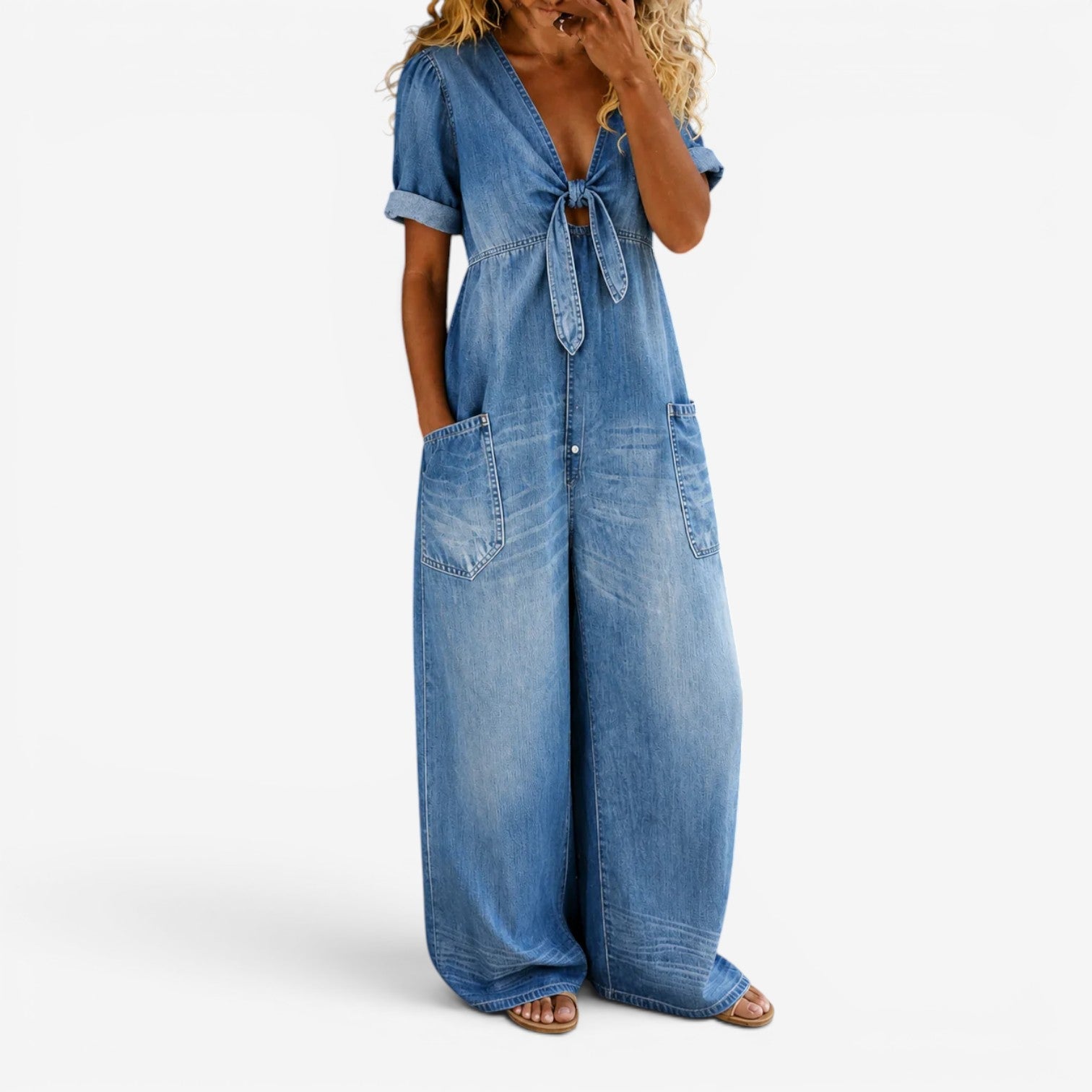 Farah™ Denim jumpsuit with knot