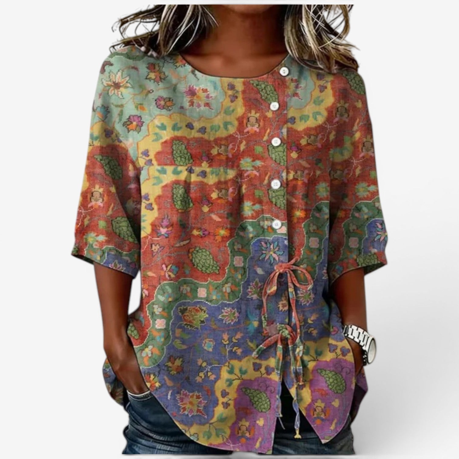 Melena™ Embroidered linen blouse