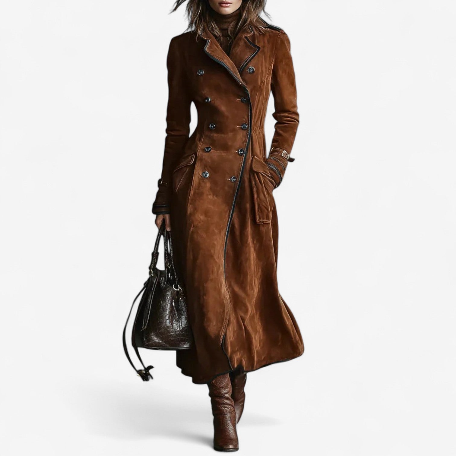 Nathaly™ Elegant Suede Trench Coat