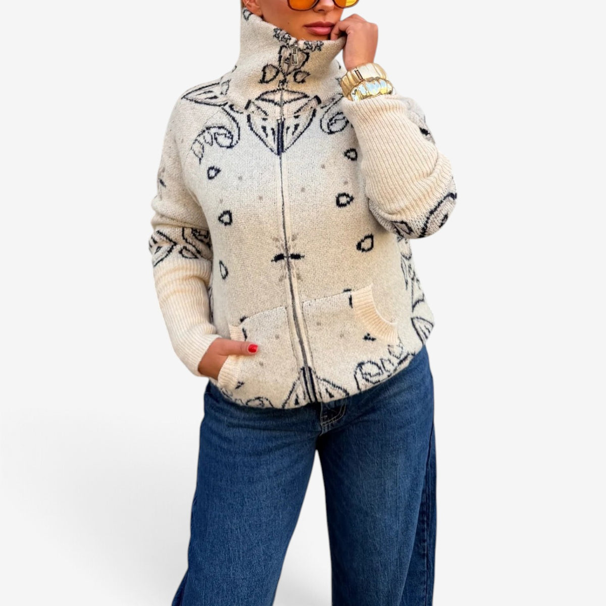 Ariane™ Embroidered Zip-Up Sweater