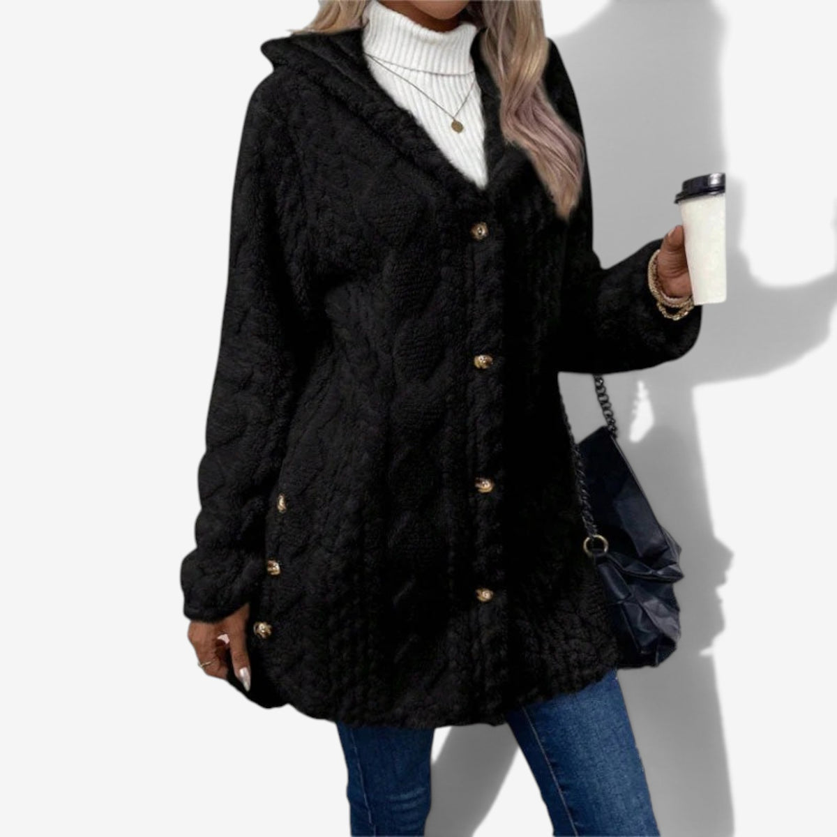 Delphine™ Fuzzy Cable-Knit Cardigan
