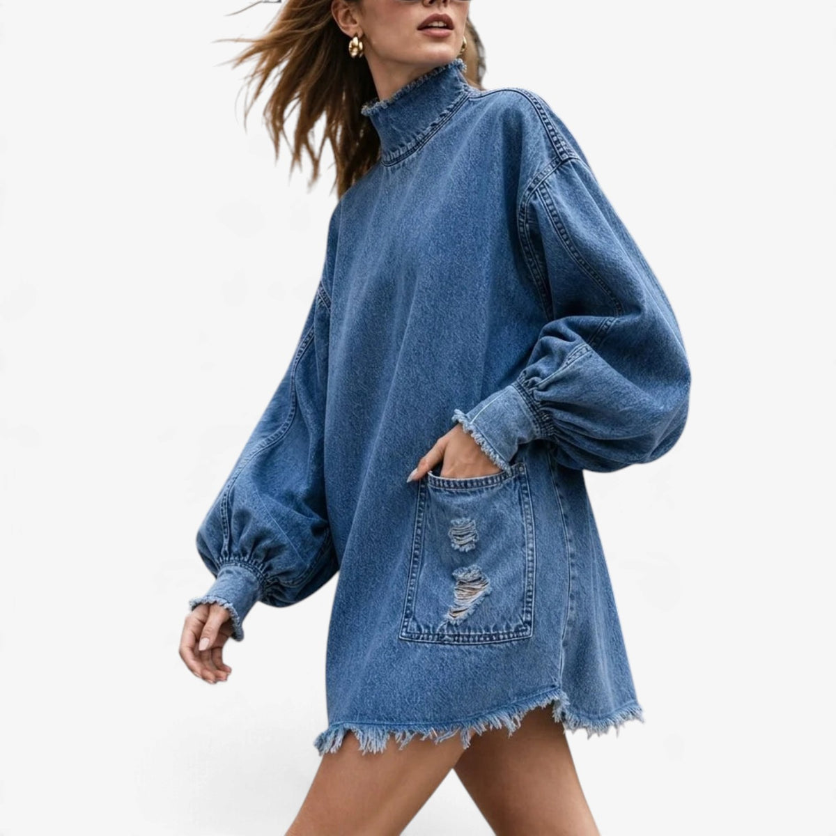 Evelyne™ Oversized Distressed Denim Dress