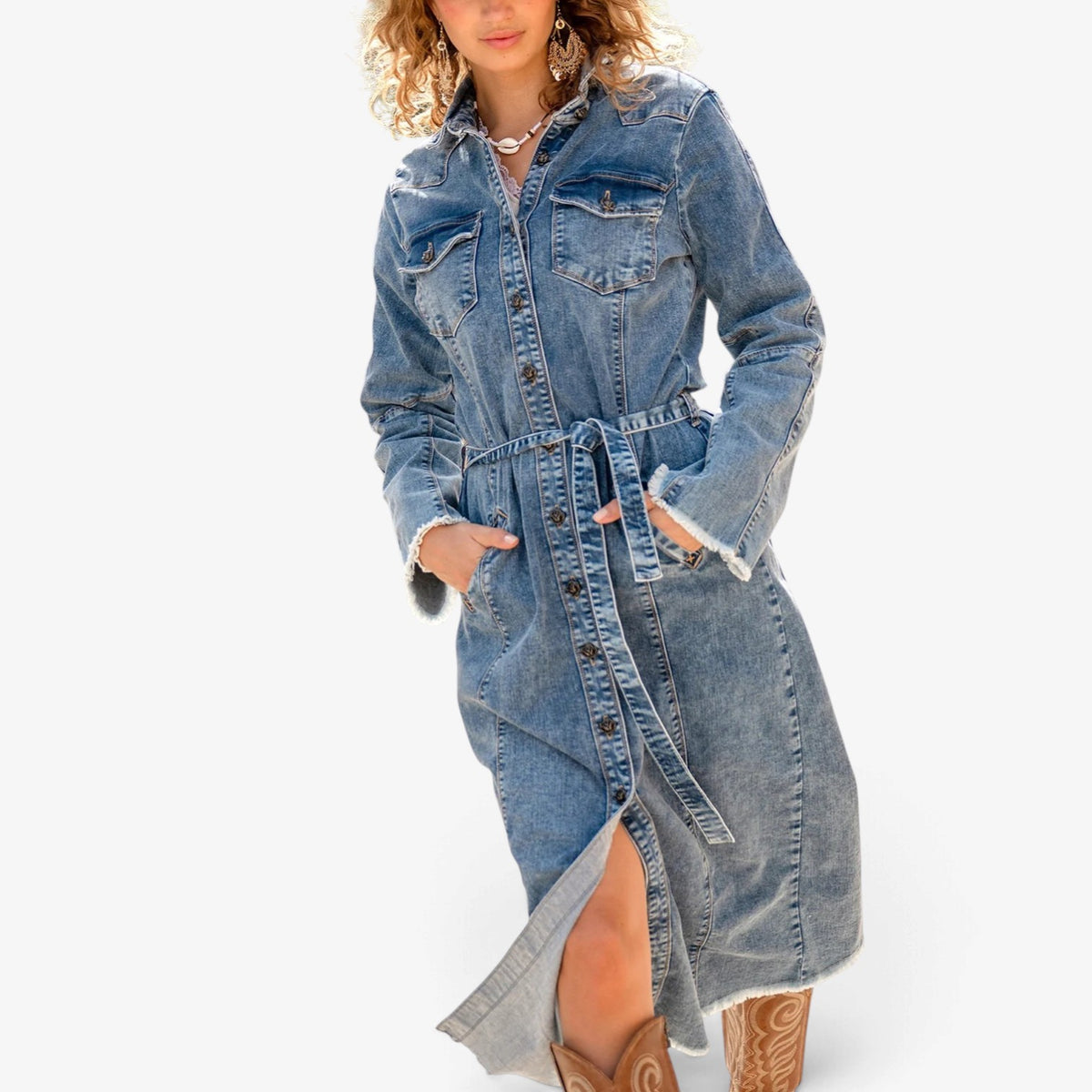 Lea™ Longline Belted Denim Dress