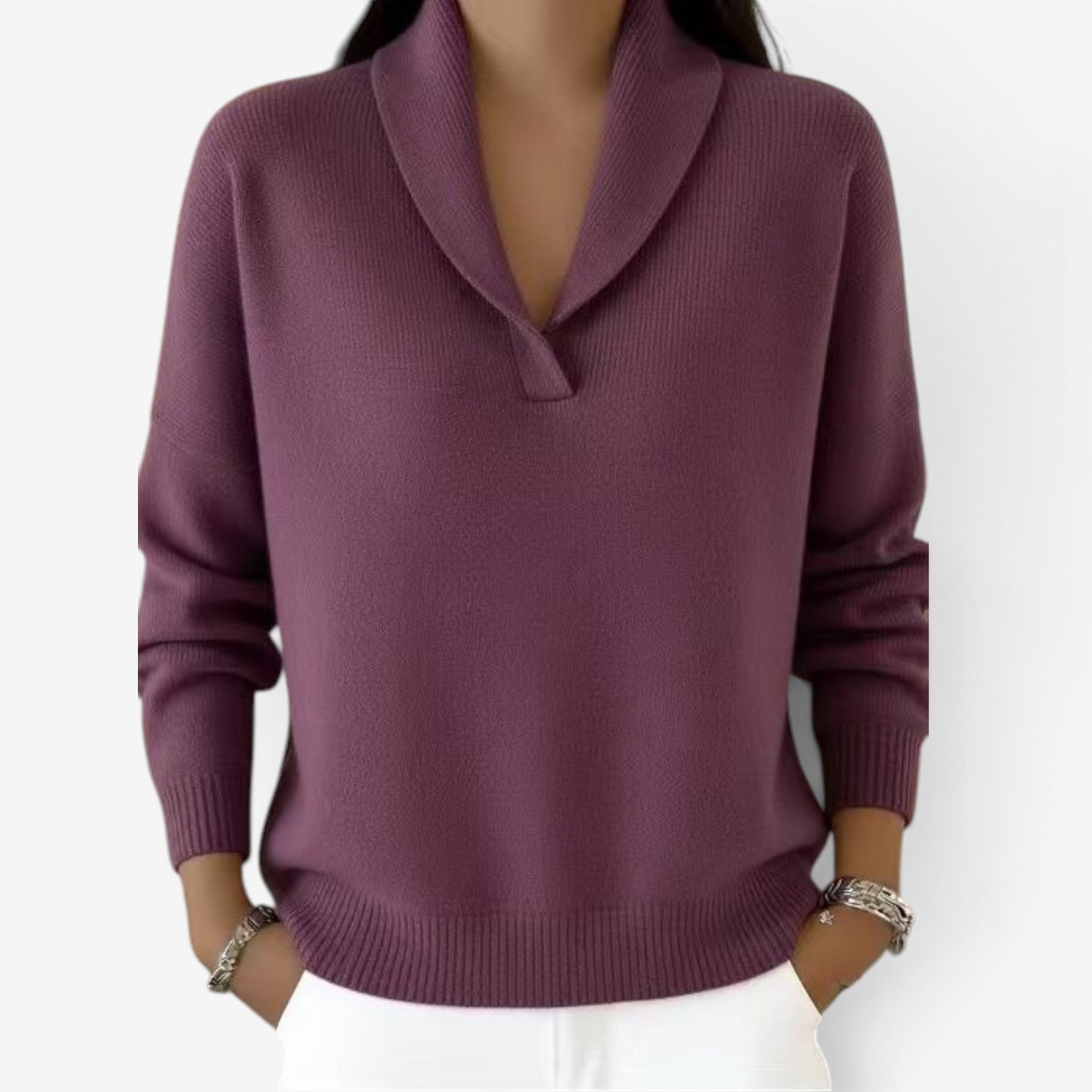 Kaira™ Shawl collar knit sweater