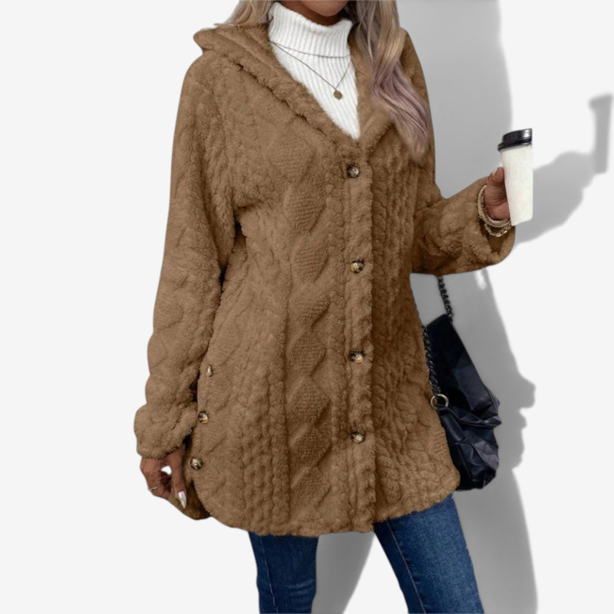 Delphine™ Fuzzy Cable-Knit Cardigan