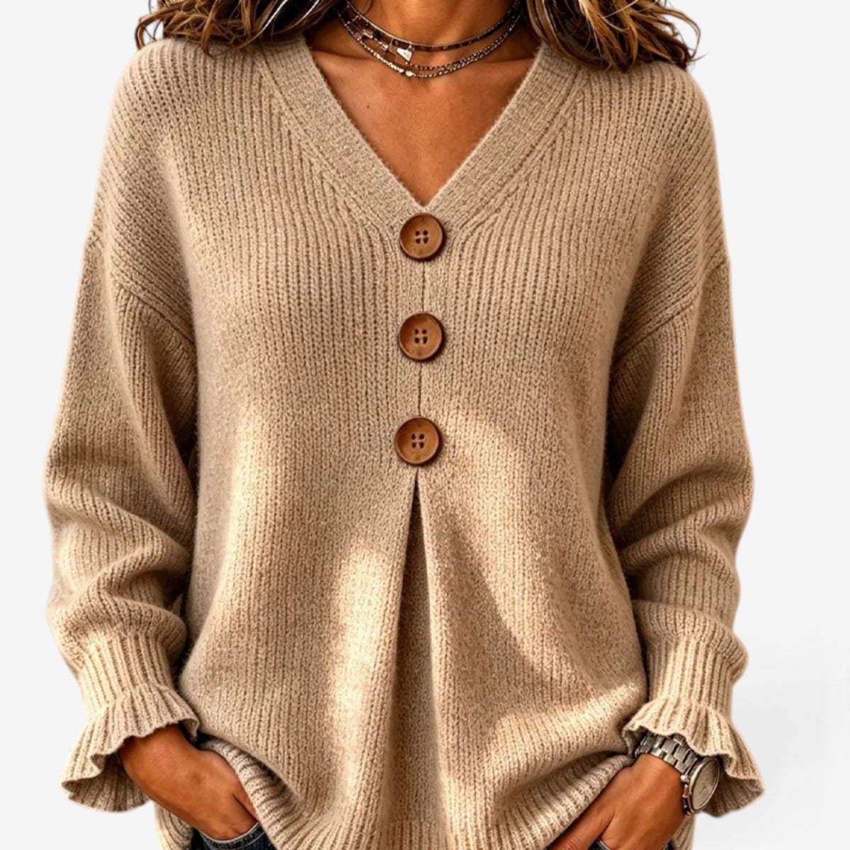 Fiorella™ Ribbed Button-Front Sweater