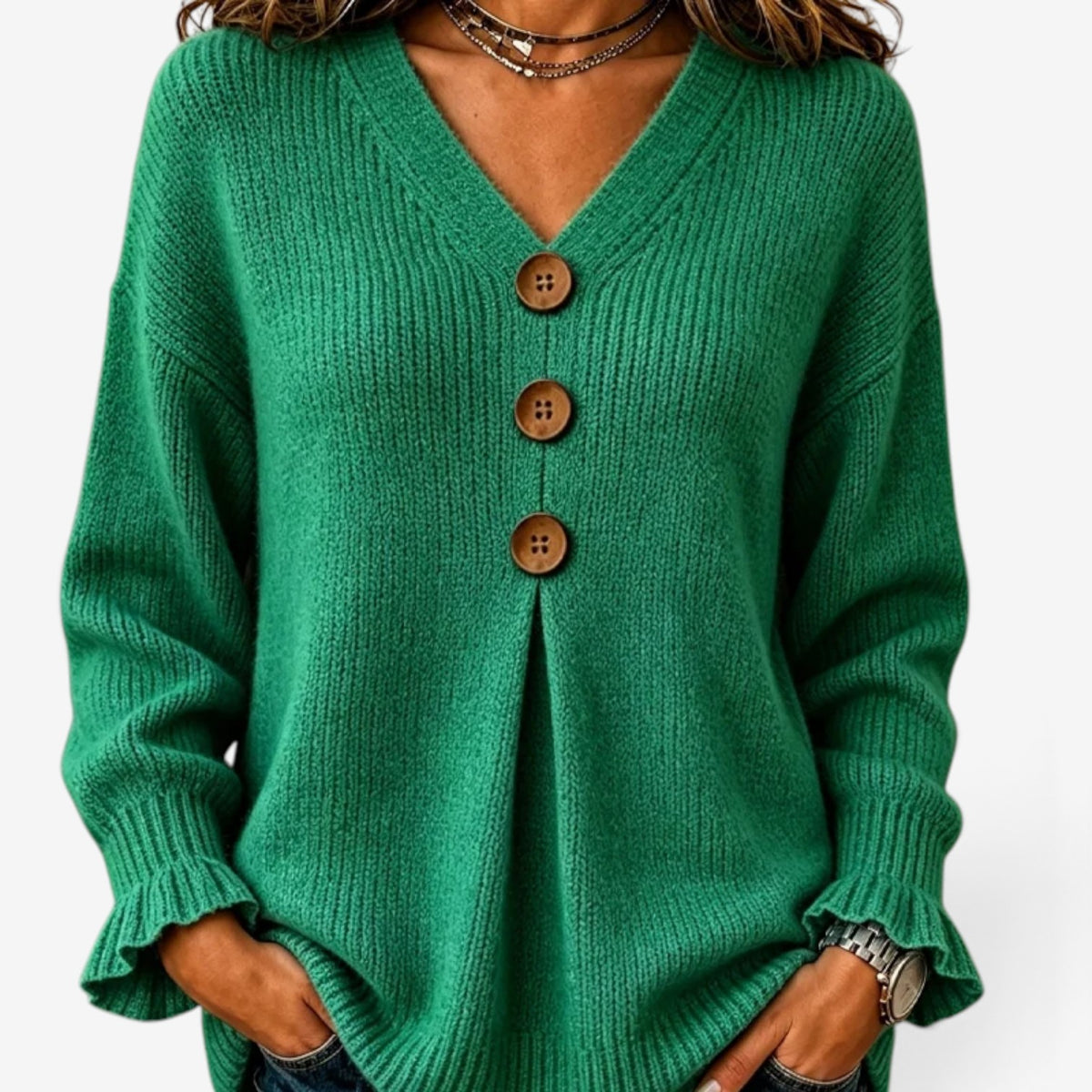 Fiorella™ Ribbed Button-Front Sweater