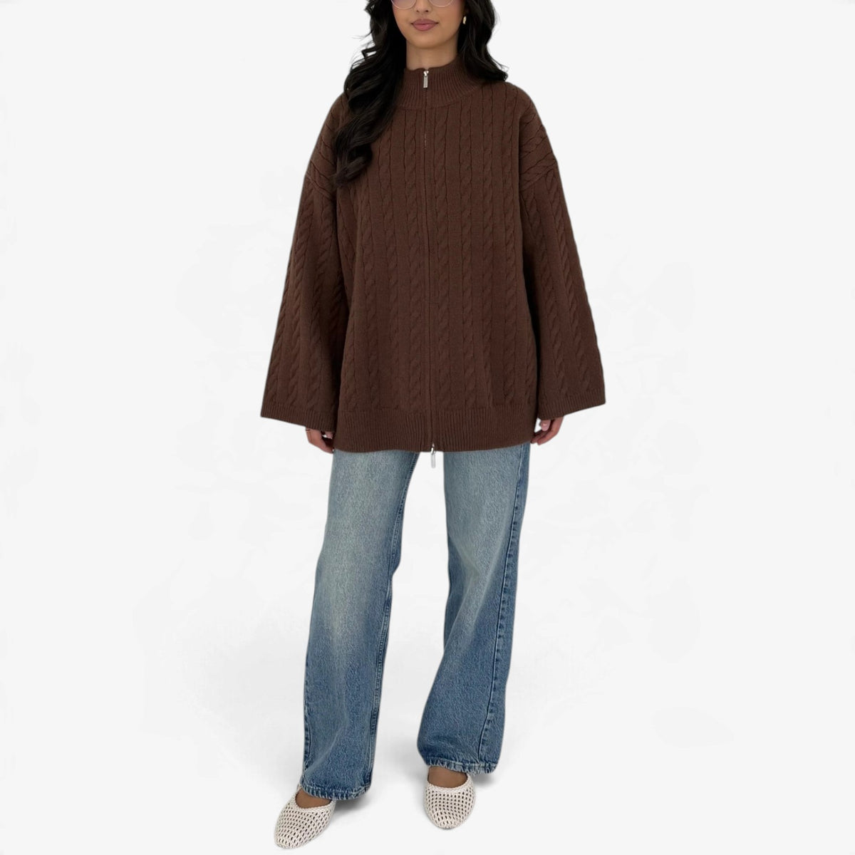 Maelle™ Cable Knit Zip Cardigan