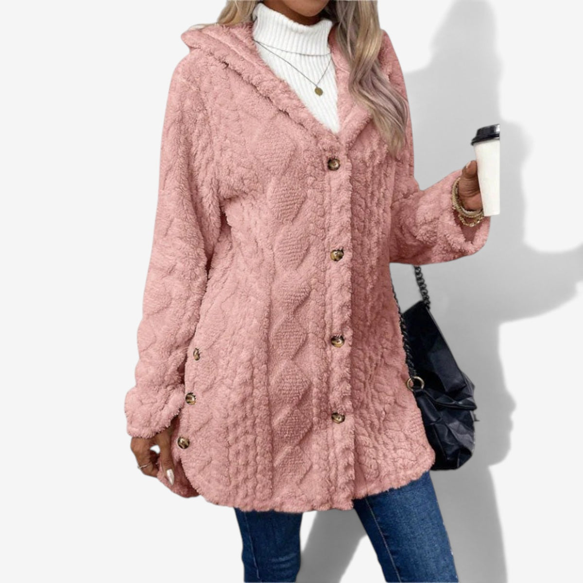 Delphine™ Fuzzy Cable-Knit Cardigan