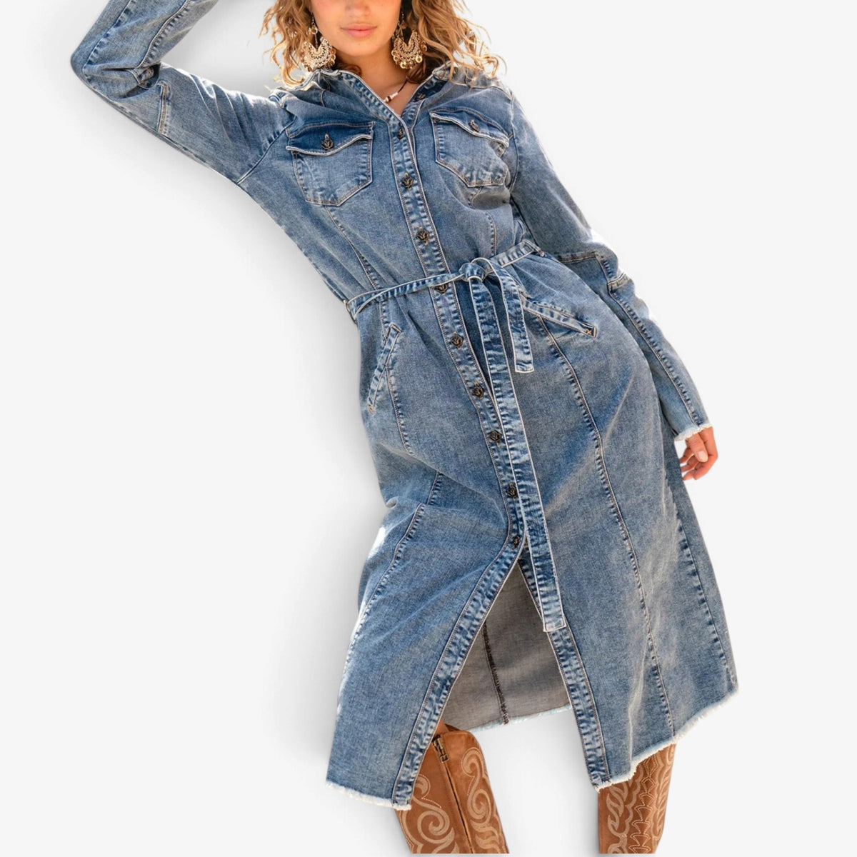 Lea™ Longline Belted Denim Dress