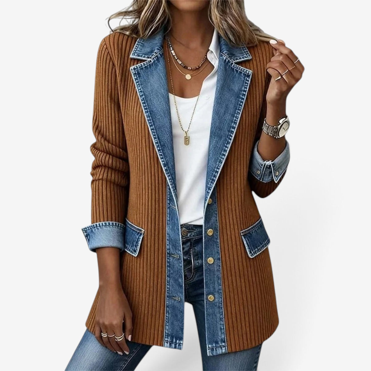Genevra™ Denim-Trim Knit Jacket