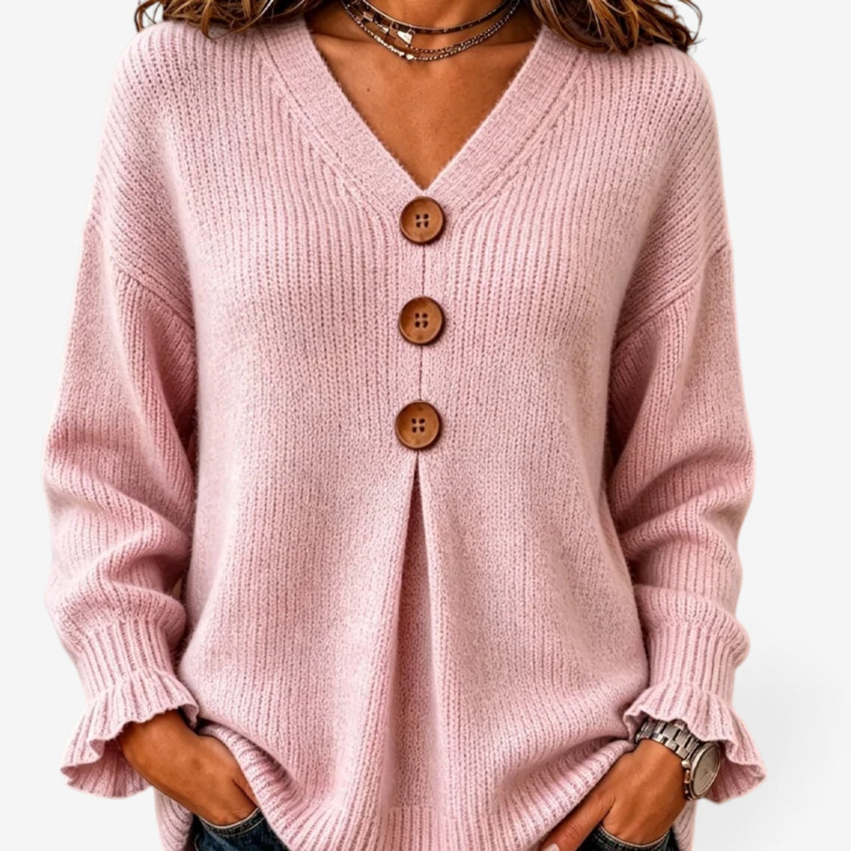 Fiorella™ Ribbed Button-Front Sweater