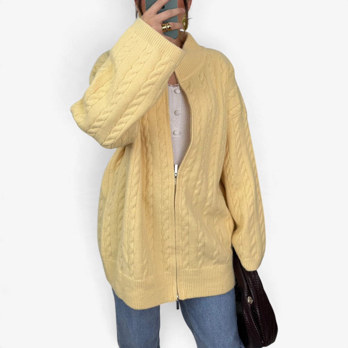 Maelle™ Cable Knit Zip Cardigan