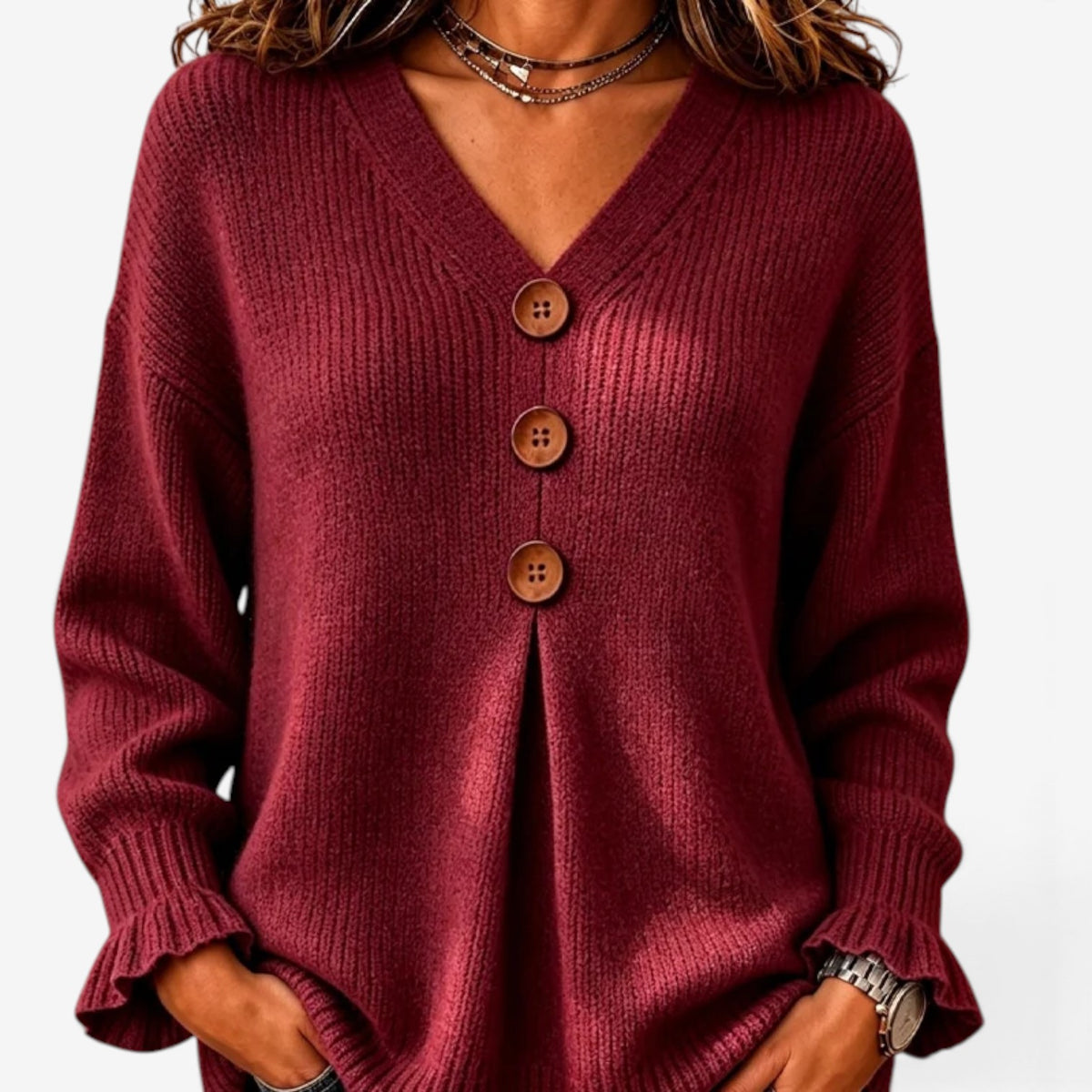Fiorella™ Ribbed Button-Front Sweater