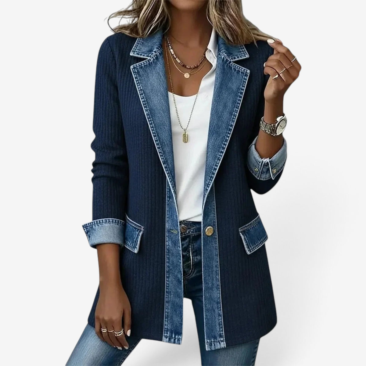 Genevra™ Denim-Trim Knit Jacket