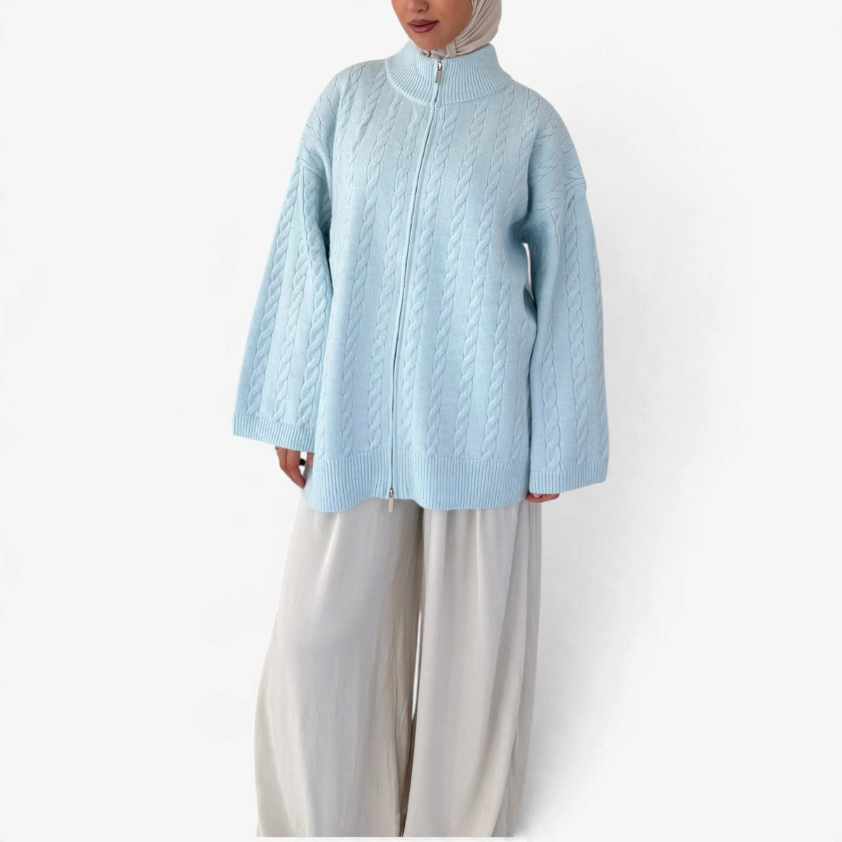 Maelle™ Cable Knit Zip Cardigan
