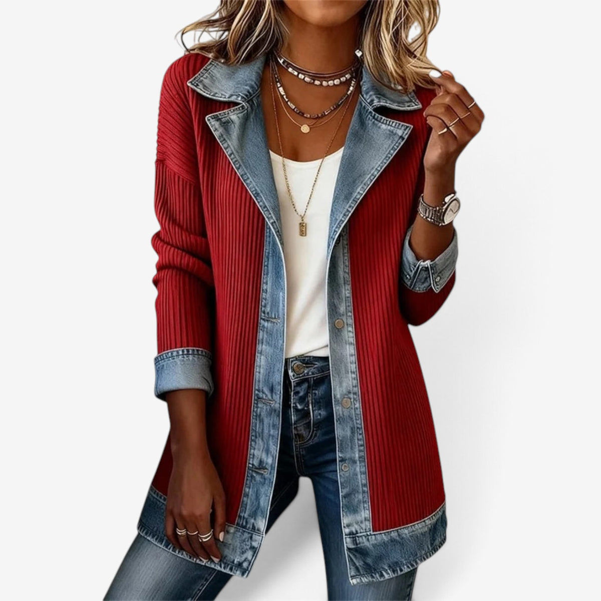 Genevra™ Denim-Trim Knit Jacket