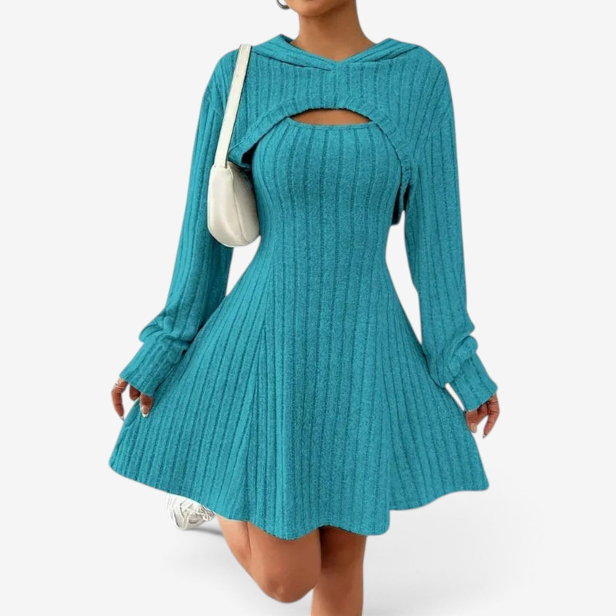 Vivian™ Ribbed Cutout Sweater Dress