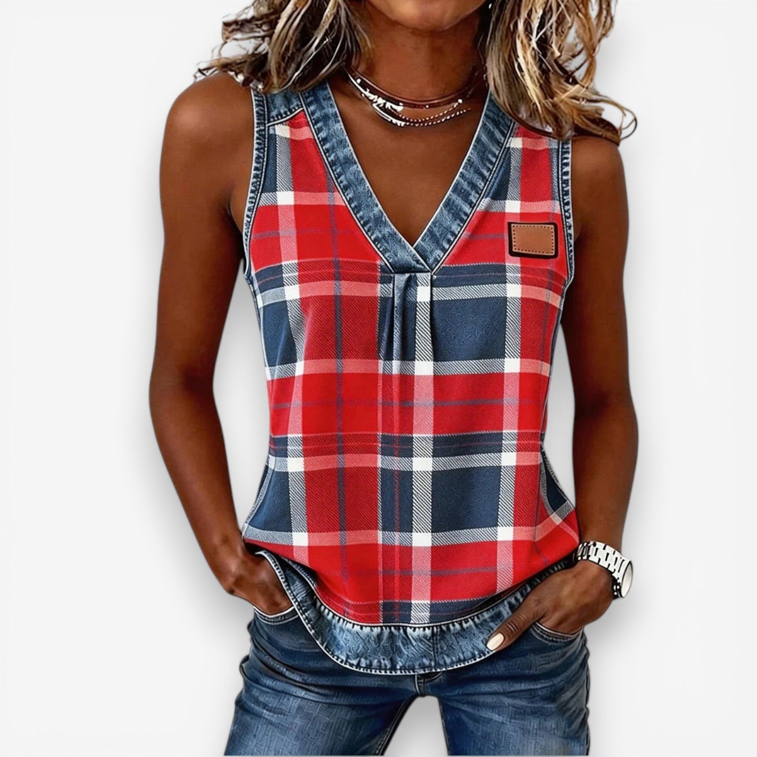 Nikki™ Sleeveless tartan top