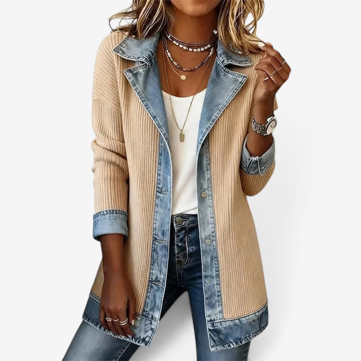 Genevra™ Denim-Trim Knit Jacket