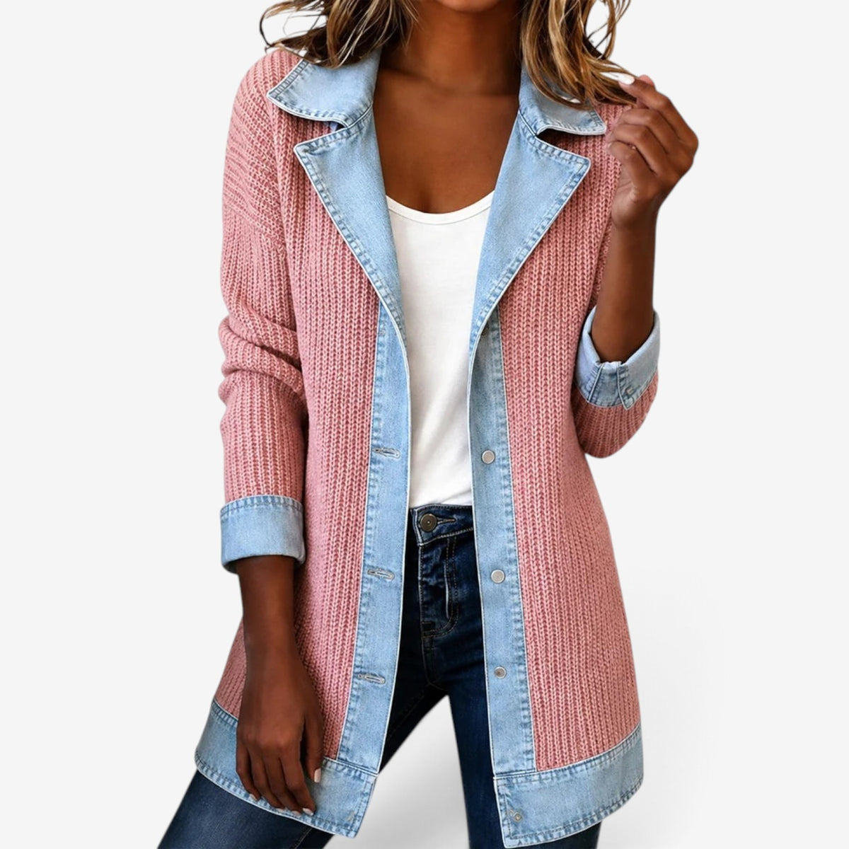 Genevra™ Denim-Trim Knit Jacket
