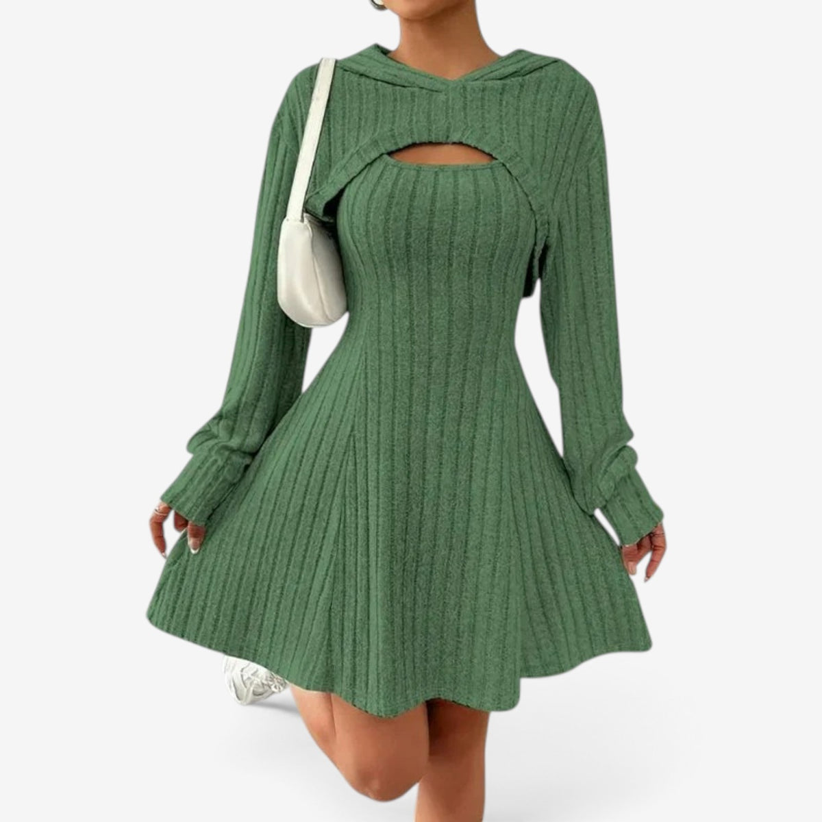 Vivian™ Ribbed Cutout Sweater Dress