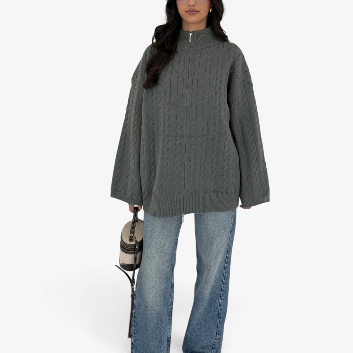 Maelle™ Cable Knit Zip Cardigan