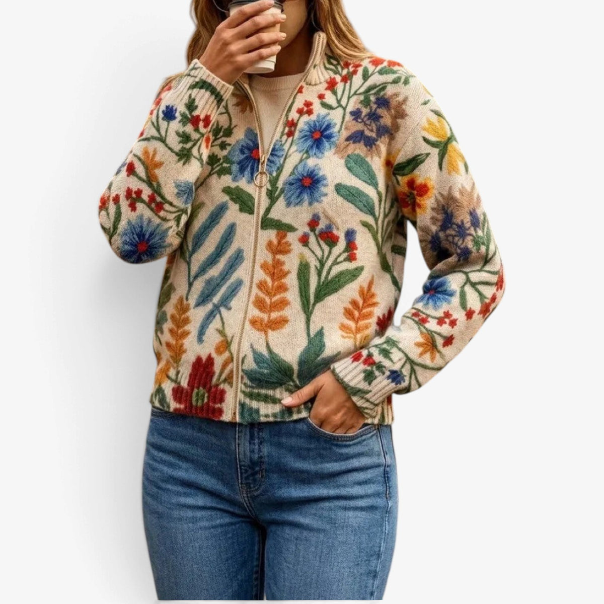 Romane™ Botanical Pattern Knit Jacket