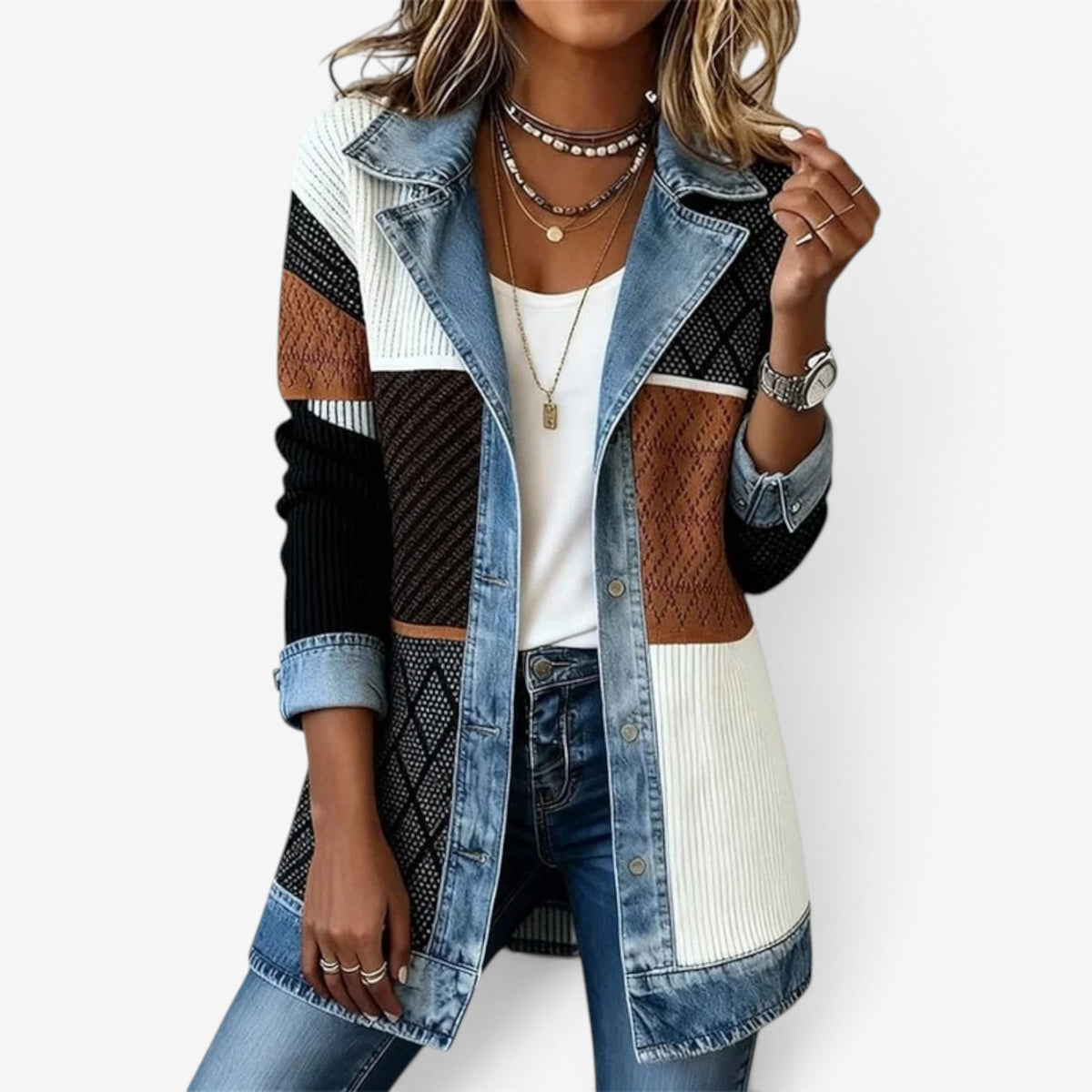 Genevra™ Denim-Trim Knit Jacket