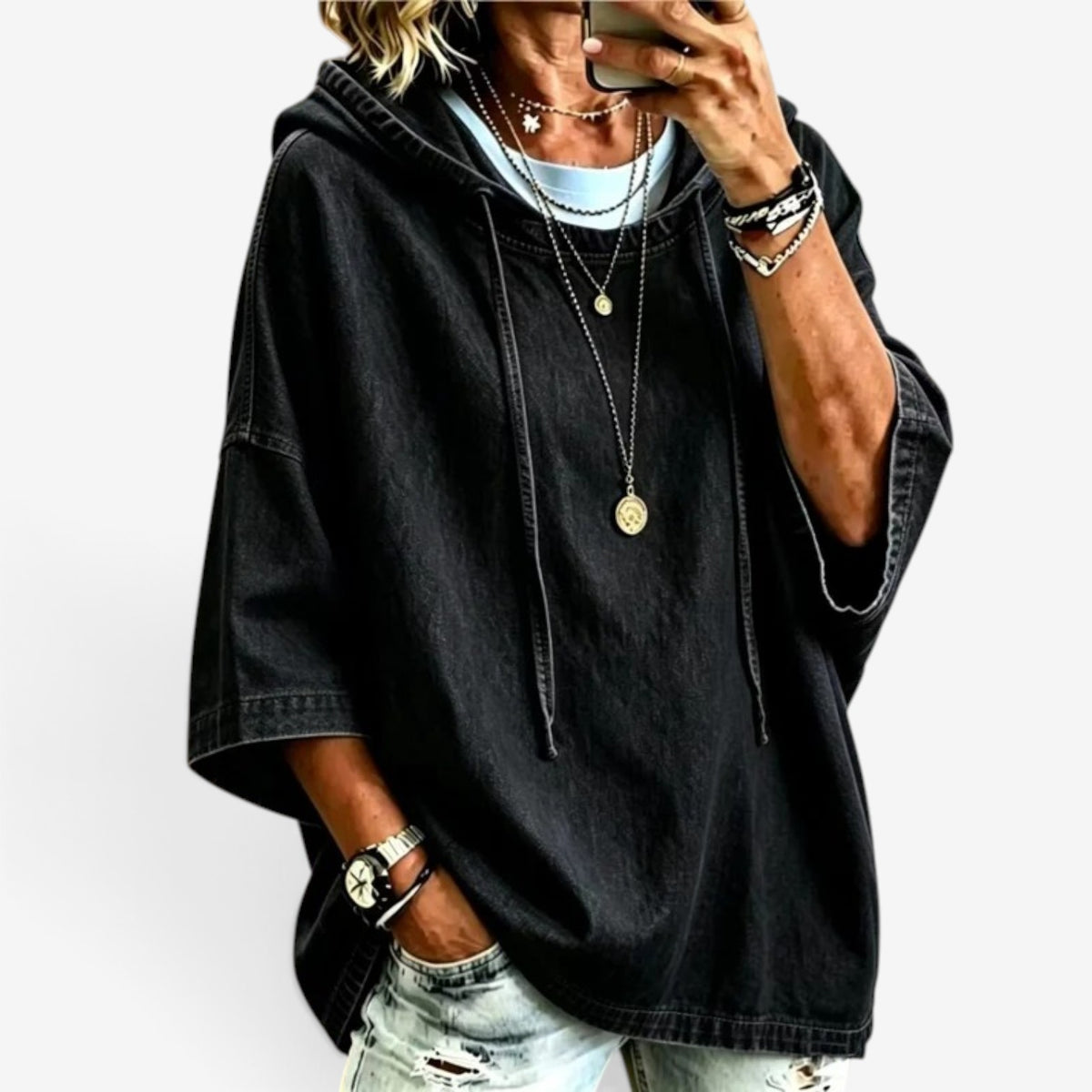 Richelle™ Oversized denim hooded top