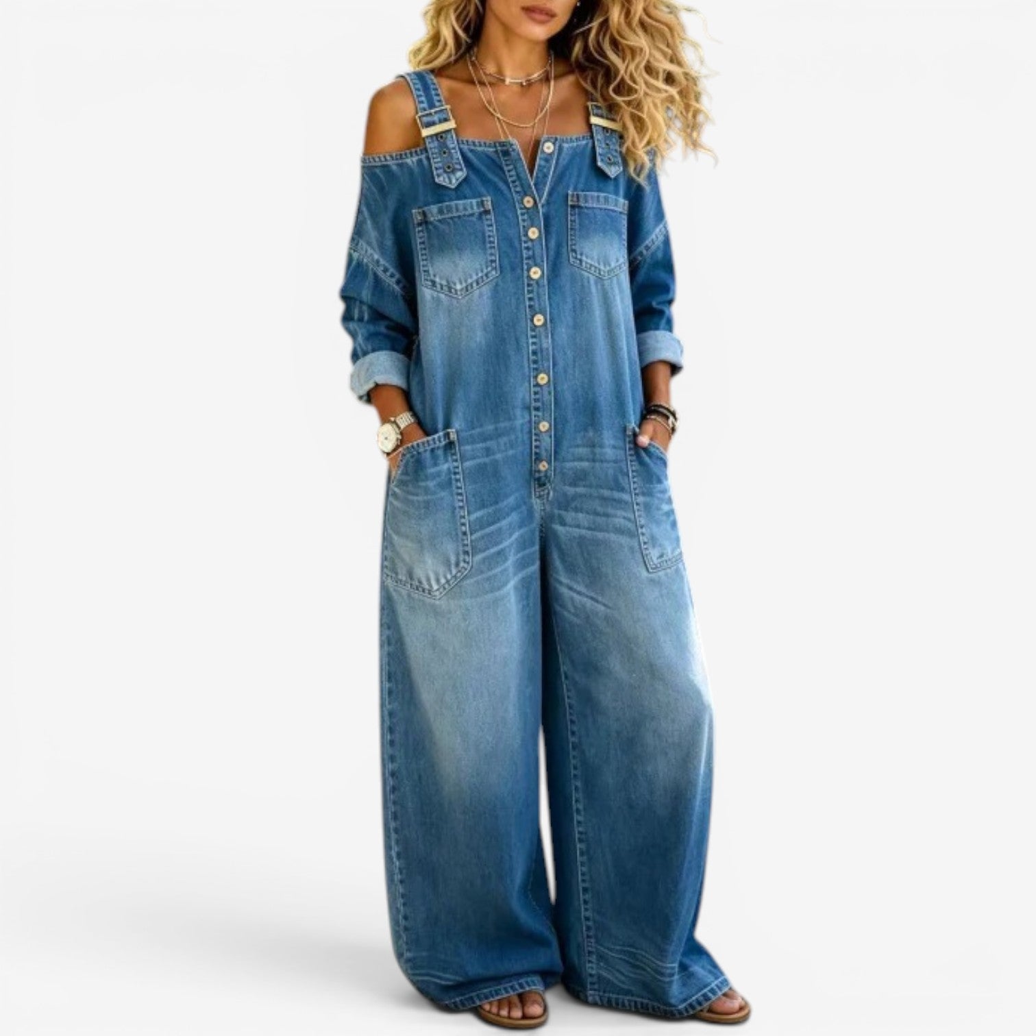 Lianne™ Off-Shoulder Denim Jumpsuit