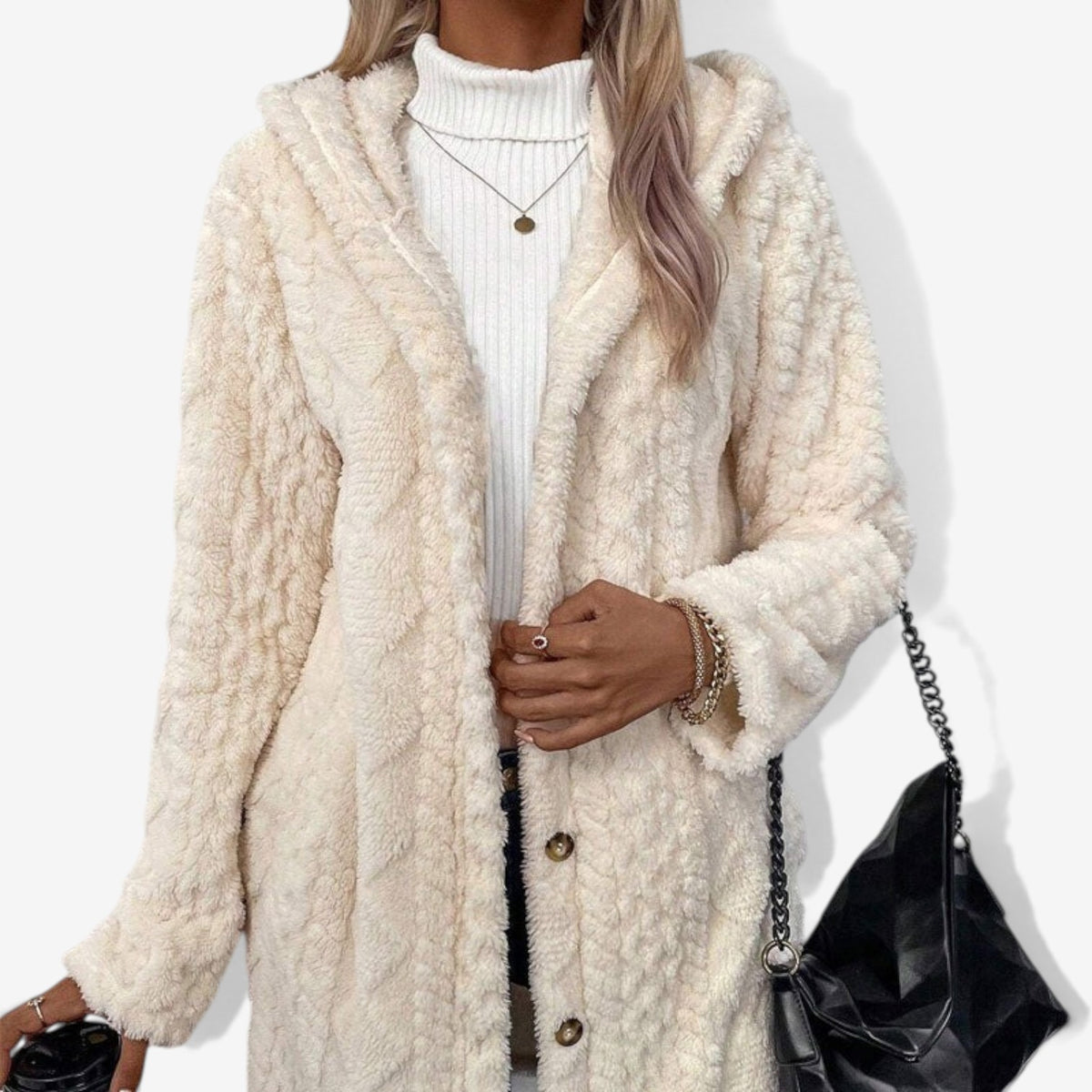 Delphine™ Fuzzy Cable-Knit Cardigan