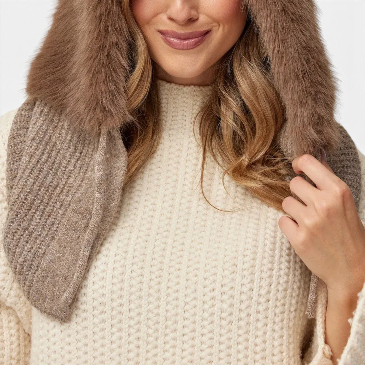 Liana™ Faux Fur Knit Hood Scarf