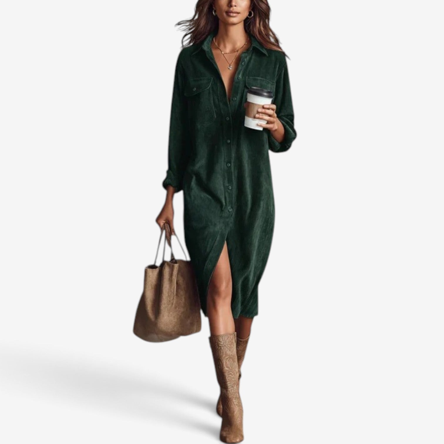 Cerisse™ Corduroy shirt midi dress