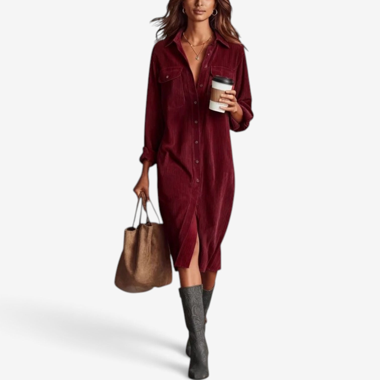 Cerisse™ Corduroy shirt midi dress