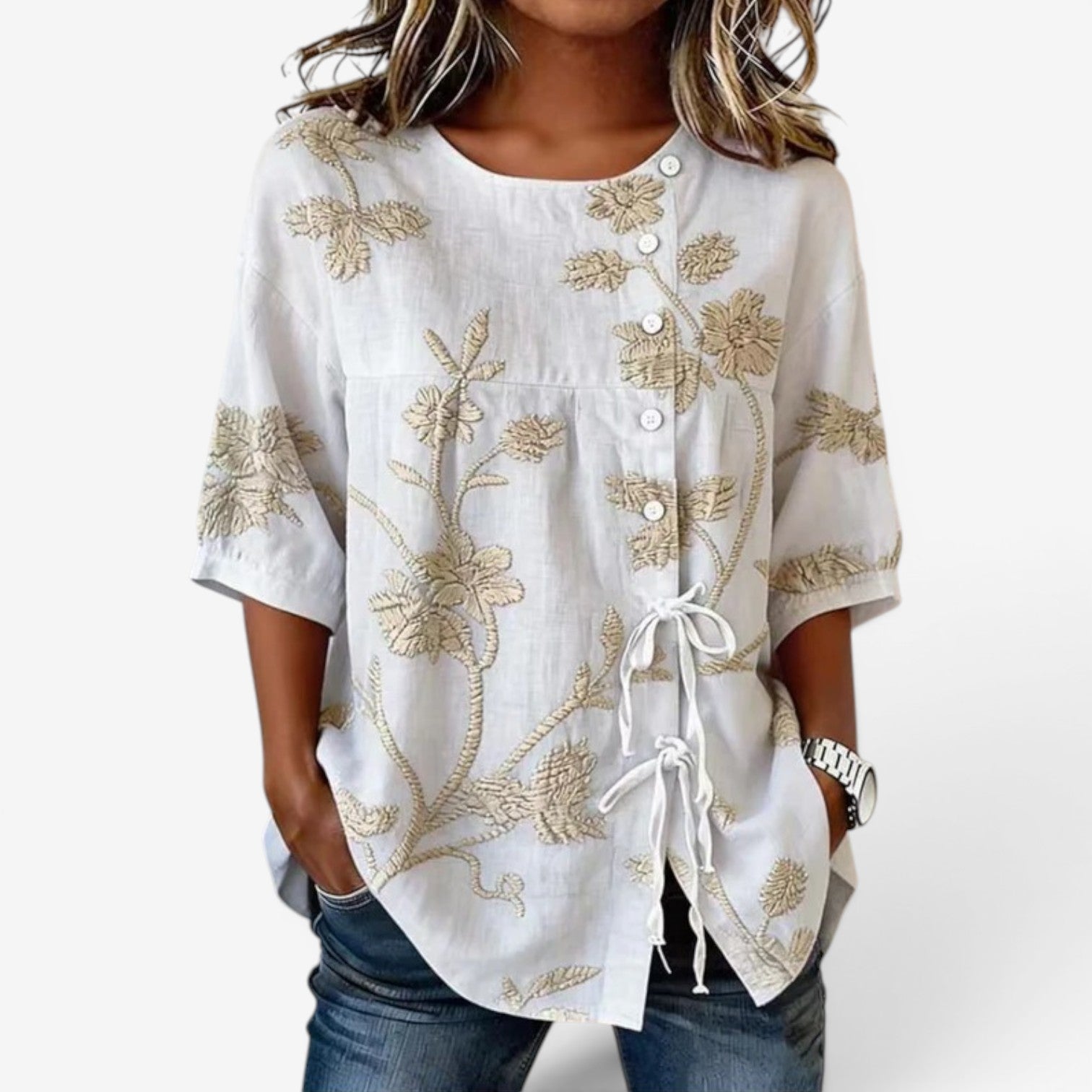 Melena™ Embroidered linen blouse