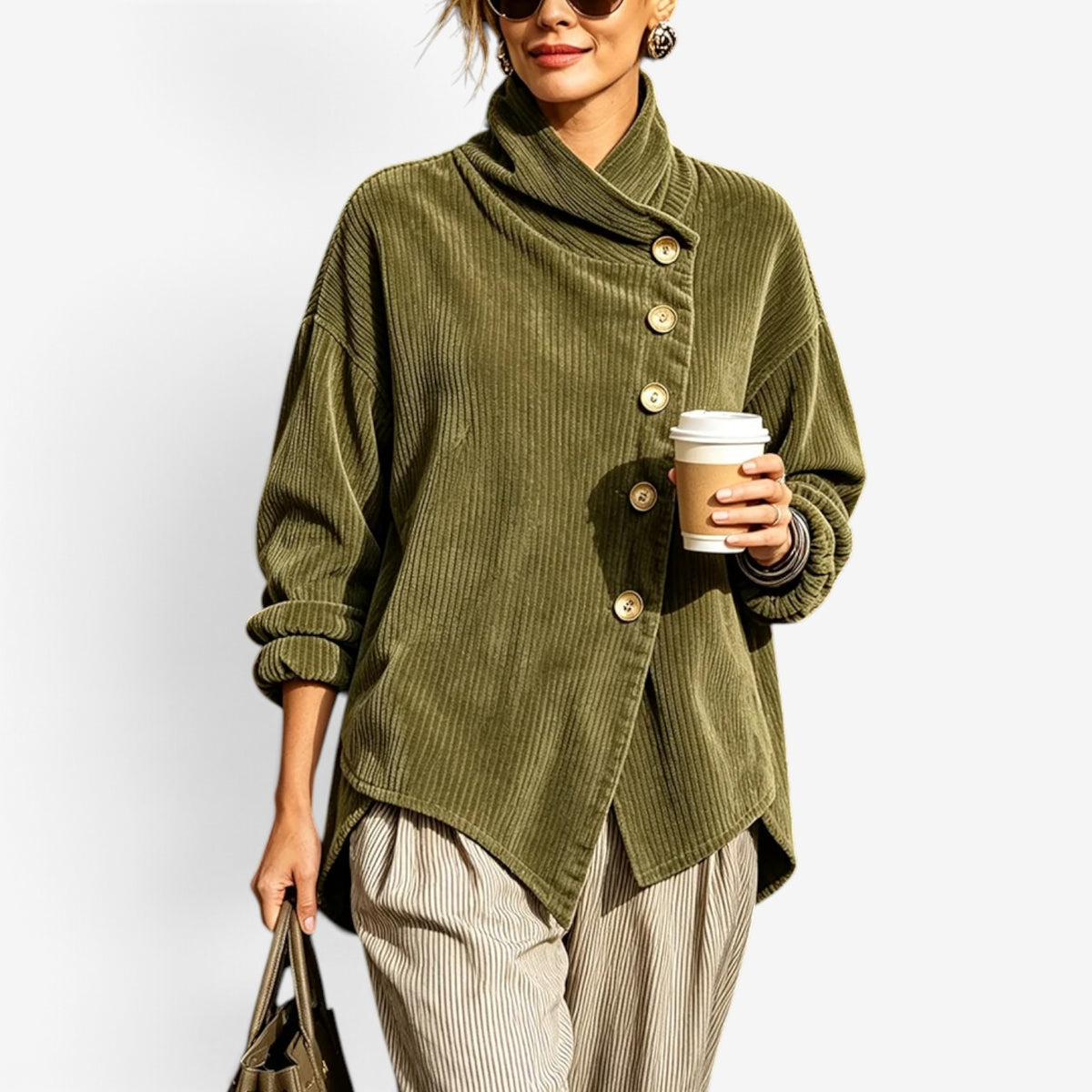 Simone™ Ribbed Asymmetric Button Jacket