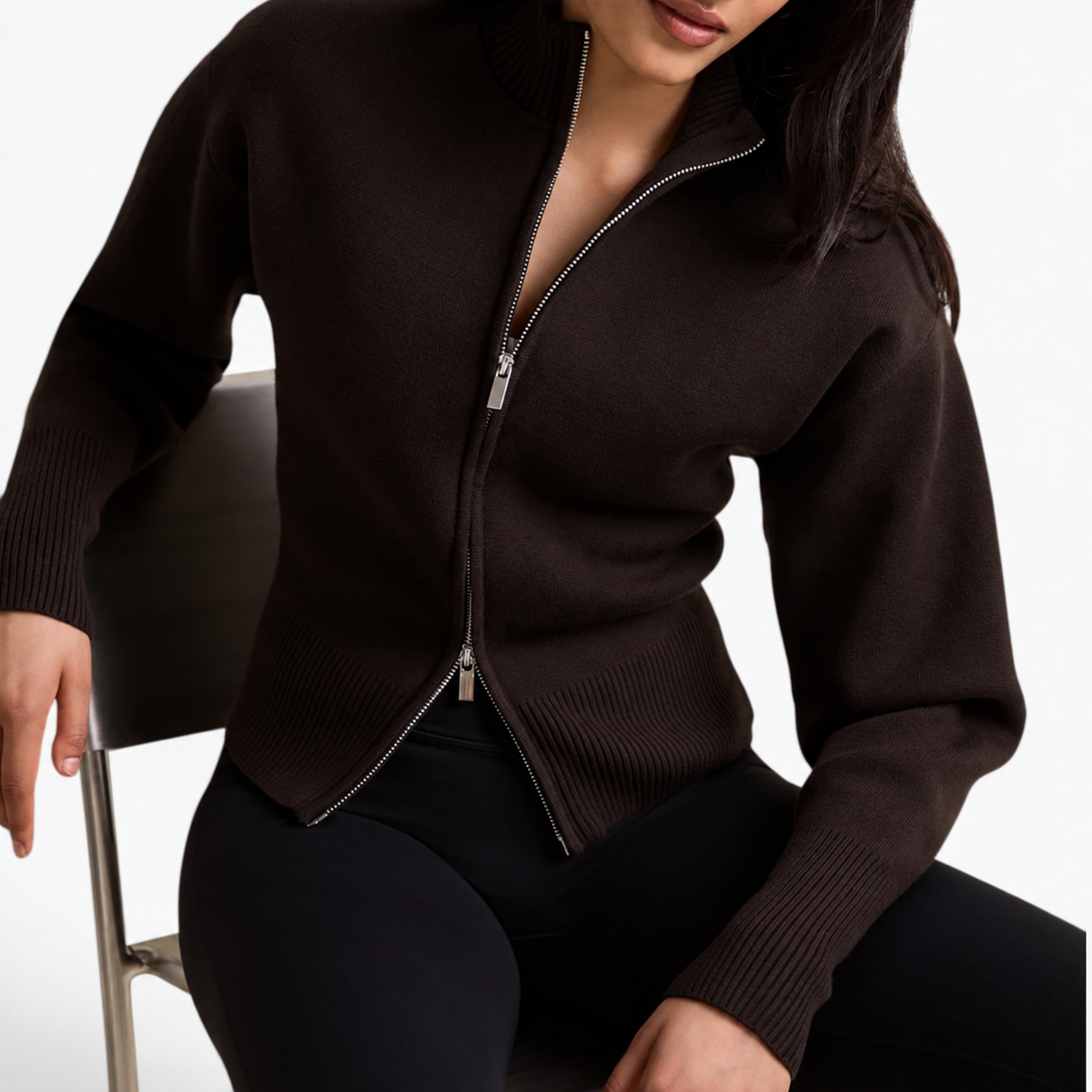 Marisol™ Ribbed Hem Zip Sweater