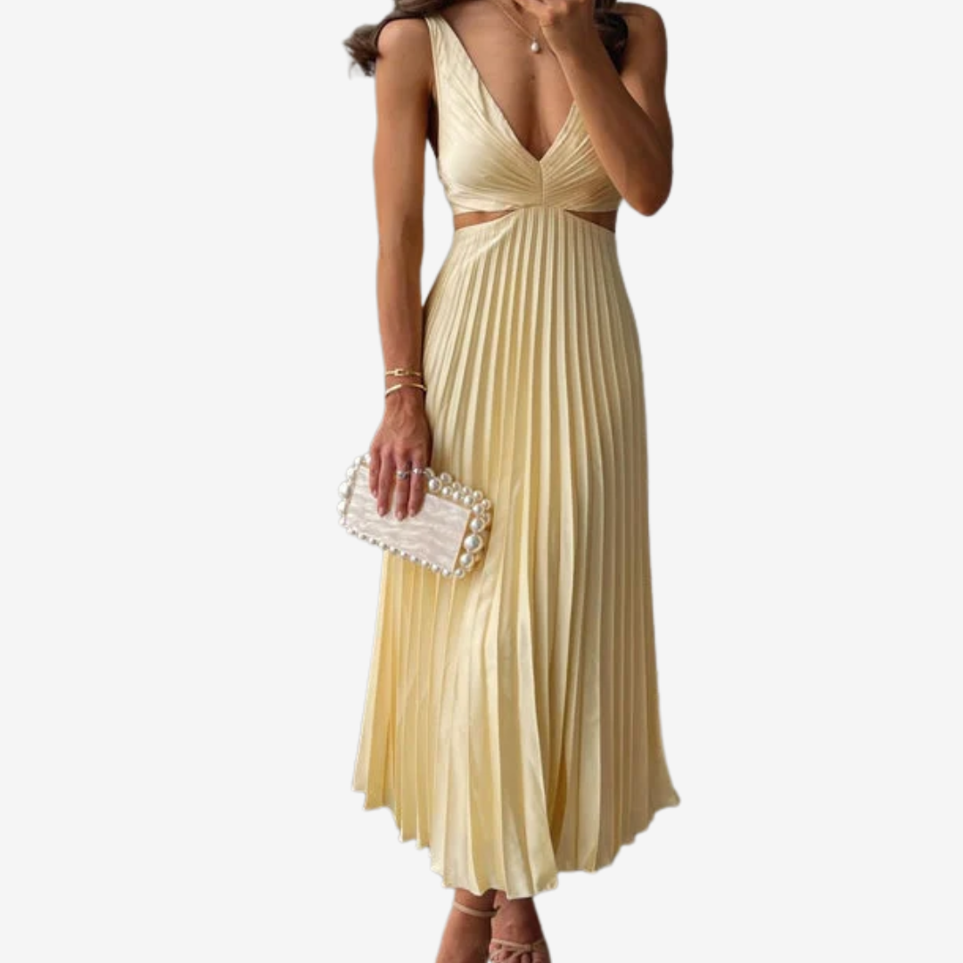 Vivienne™ Pleated Backless Evening Midi Dress