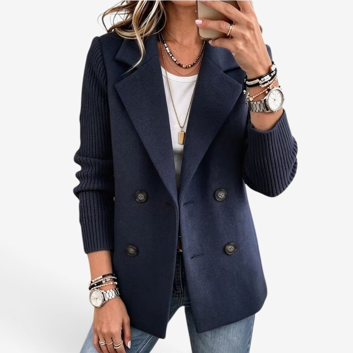 Claudine™ Double-Breasted Knit Blazer