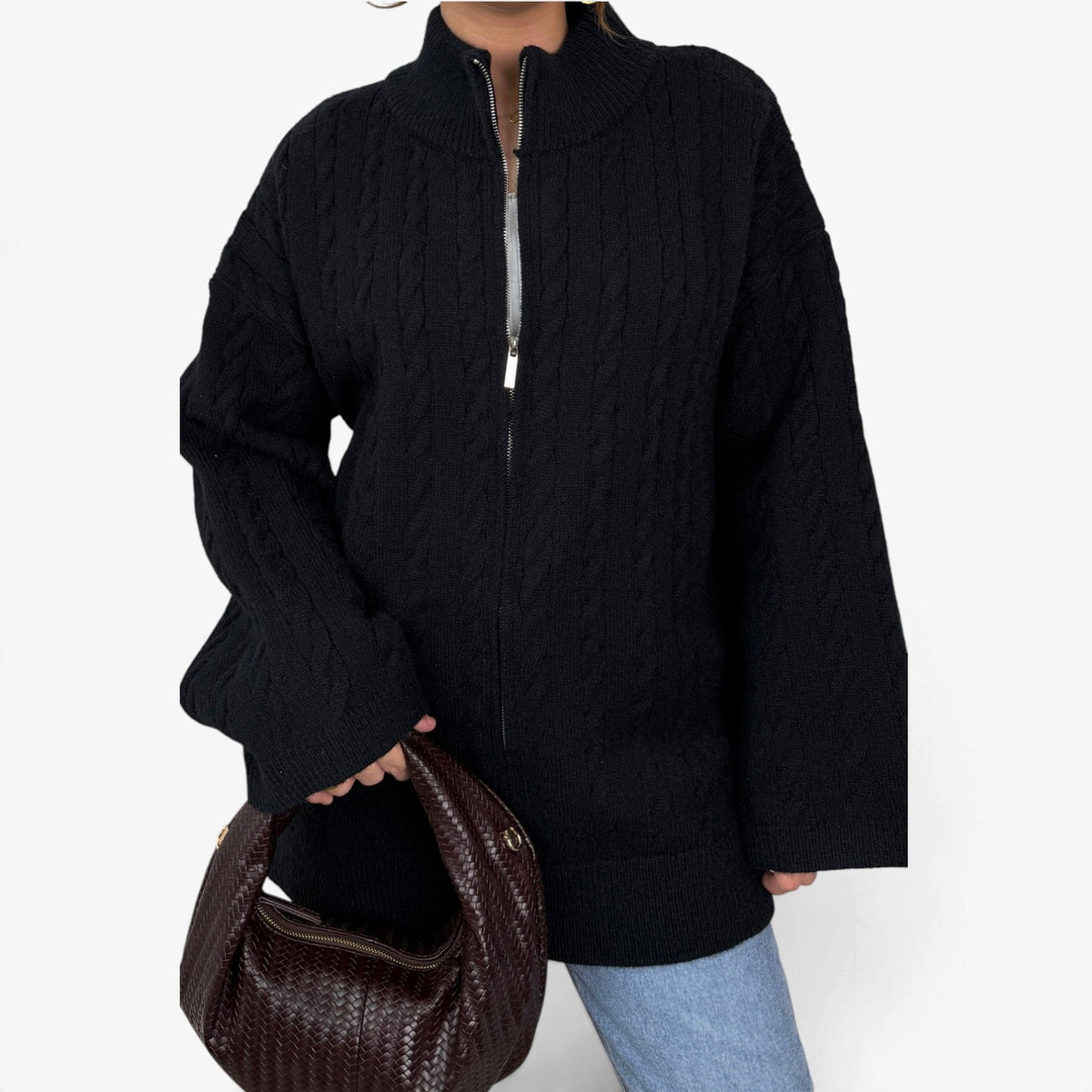 Maelle™ Cable Knit Zip Cardigan