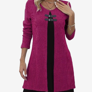 Elora™ Chic Sweater Dress with Contrast