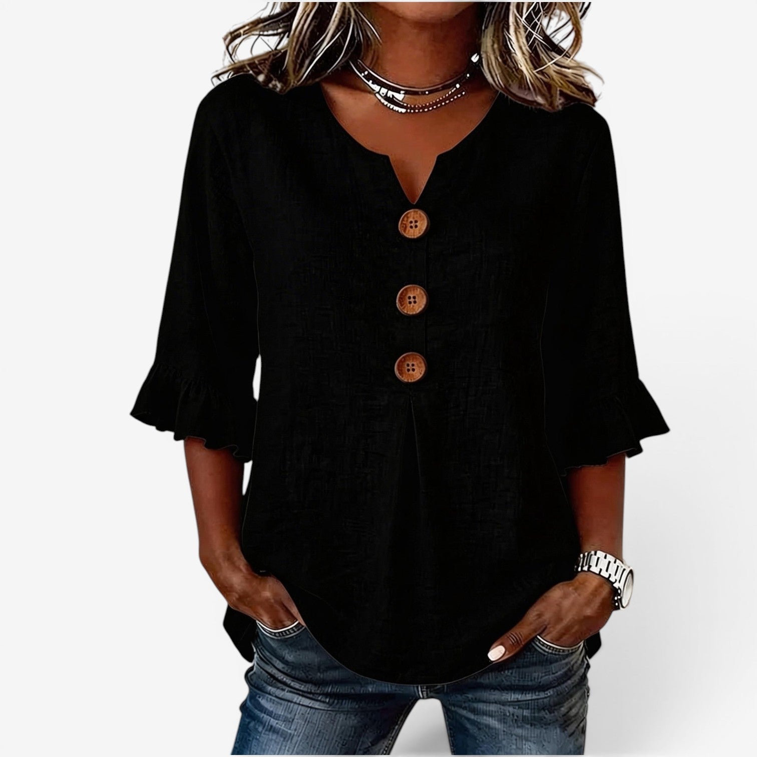 Amy™ V-neck flared top