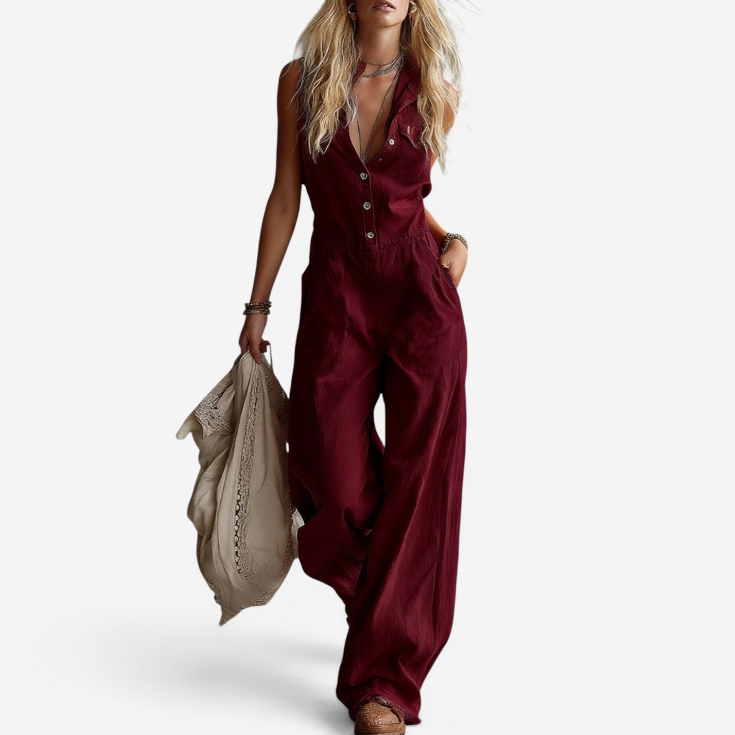 Rowan™ Linen Jumpsuit Buttons Front